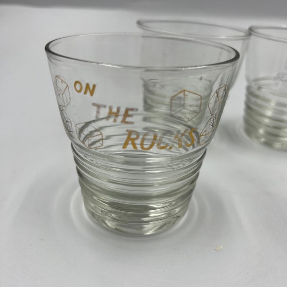 Vintage Whiskey Glasses "On The Rocks" Midcentury Modern 4 Piece Set Bar Cups - Picture 7 of 7